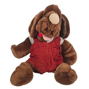 VTG Wrinkles Dog Plush Hand Puppet Ganz Bros 1981 Plush Red Corduroy Overalls